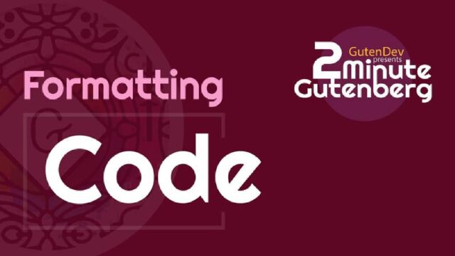 2 Minute Gutenberg: Code Block
YouTube :  https://youtu.be/rh6uZ2R1V_Q
#WordPress 
#WebDeveloper 
#website 
#gutendev 
#gutenberg 
#FreeTutorial 
#tutorial