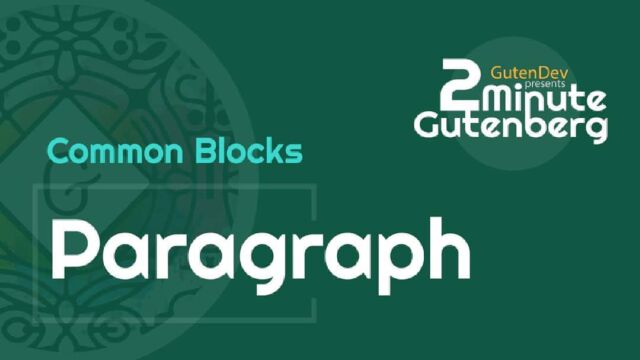WordPress Gutenberg Paragraph Block: 
https://youtu.be/P9aBFBUGLAk
#gutendev 
#wordpressblogger 
#WordPress 
#Gutenberg 
#wordpressblog 
#tutorial 
#FreeTutorial