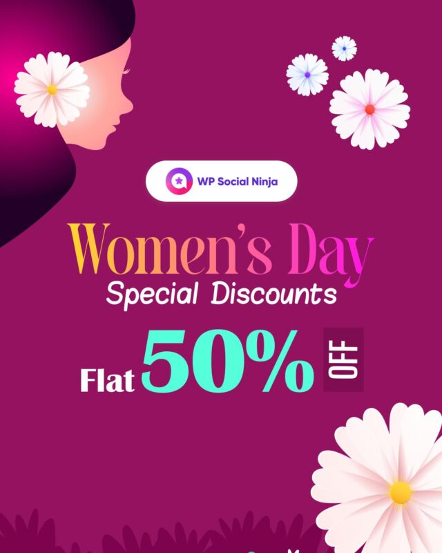 Let’s come together to celebrate the incredible dedication, effort, and strength of women worldwide. WP Social Ninja is offering an exclusive flat 50% discount in honor of such a special occasion. 

Grab your special offer now.👇
🔗https://wpsocialninja.com/discount-deal/#womensdayspecial