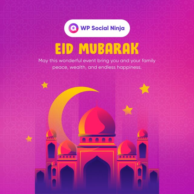 Eid Mubarak!🌙

May this joyous occasion bring peace to your heart, love to your home, and endless blessings to your life.

Team WP Social Ninja wishes you and your loved ones happiness, prosperity, and togetherness today and always!