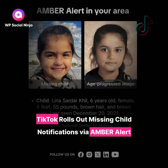 TikTok finally launched the AMBER Alert system in the US.

Users will be notified about the detailed information regarding missing children in their feed to accelerate the process of finding missing children with the help of its vast audience.